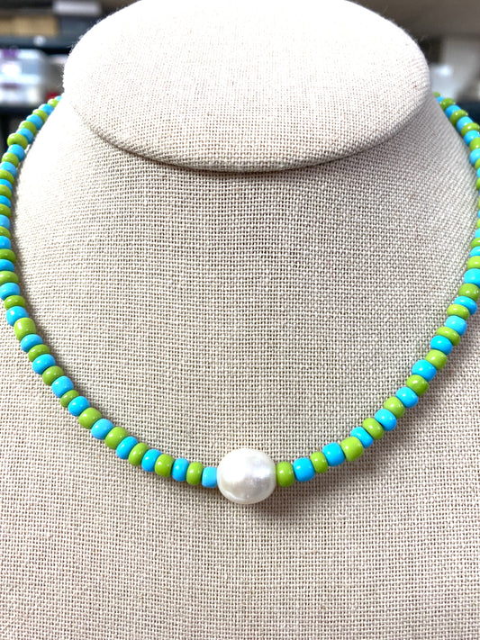 Dual Seed Bead and Pearl Necklace