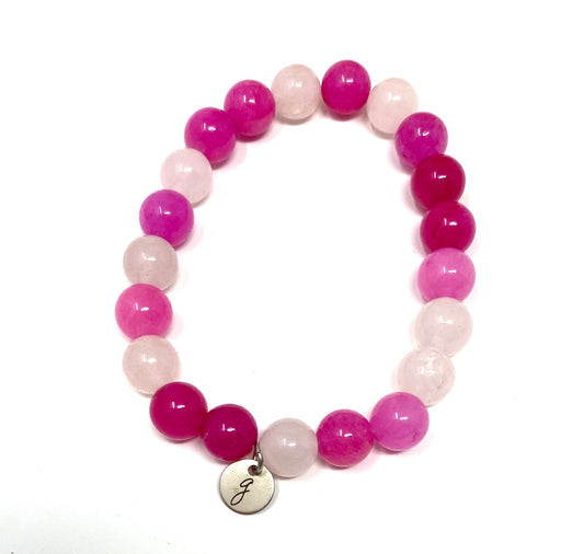 Multi Shades of Pink Jade Beaded Elastic Bracelet