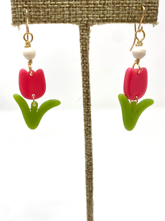 Acrylic Tulip Earrings on Gold Filled Earring Wire