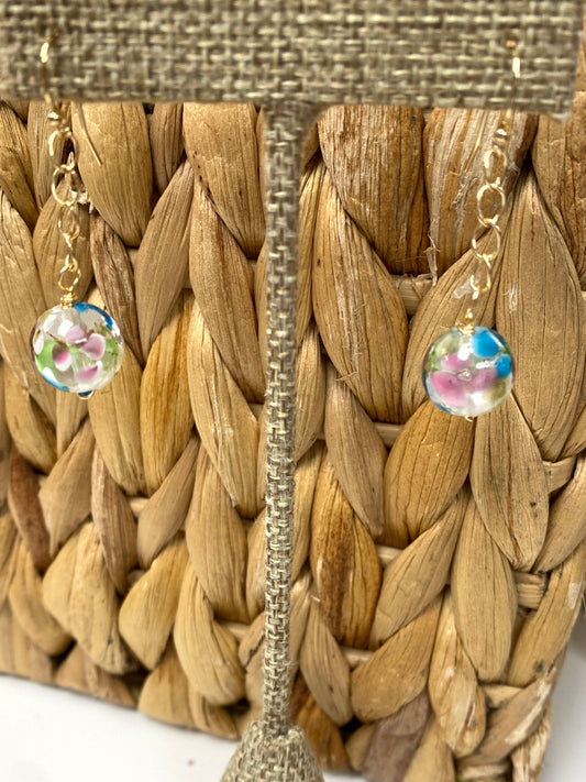 Glass Floral Drop Earrings