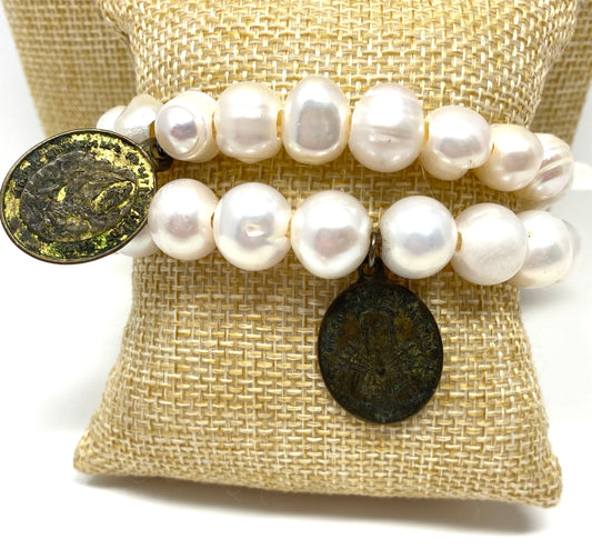 Pearl Bracelet With Vintage Medallions