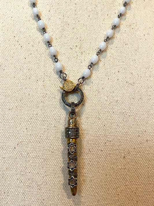 Rosary Style Necklace With Diamond Pendant