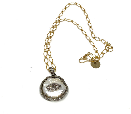 Mother of Pearl Evil Eye Necklace