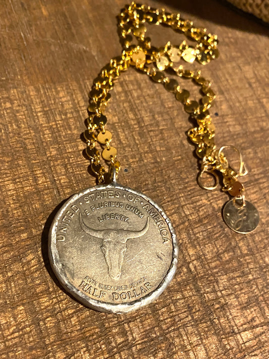 Vintage Longhorn Coin Necklace