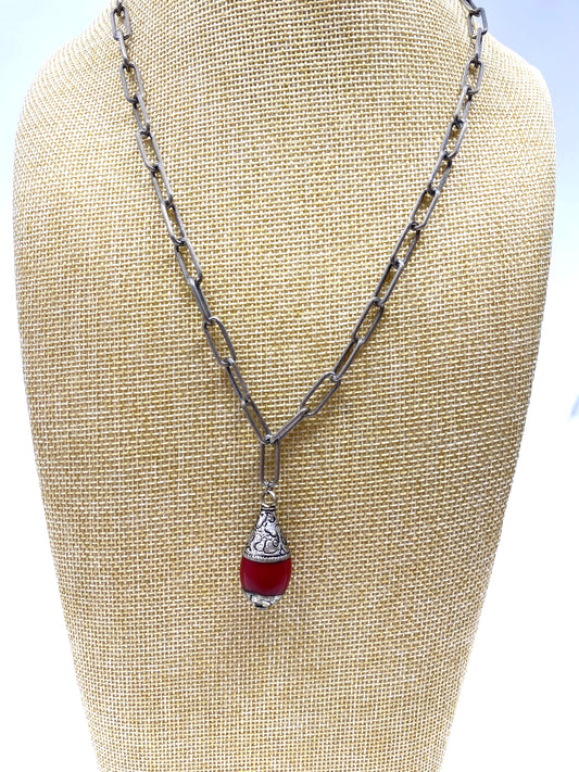 Silver Necklace With Tibetan Pendant