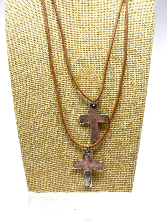 Brown Leather Cross Necklace