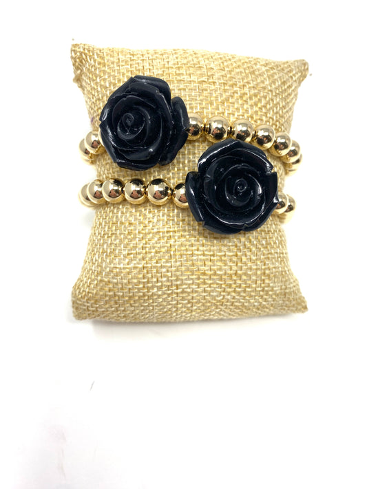 Black Carved Floral Bracelet