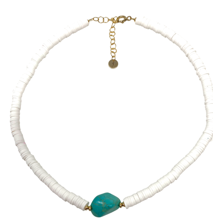 Rubber Disc and Turquoise Necklace