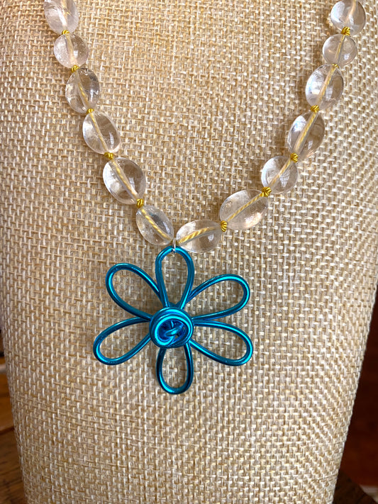 Blue Wire Flower Necklace