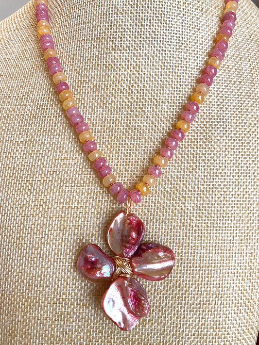 Tourmaline and Shell Cross Necklace