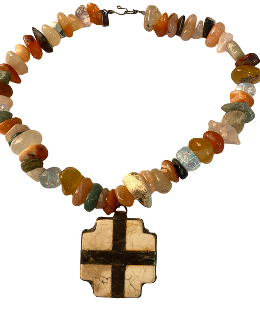 Gemstone Necklace With Cross Pendant