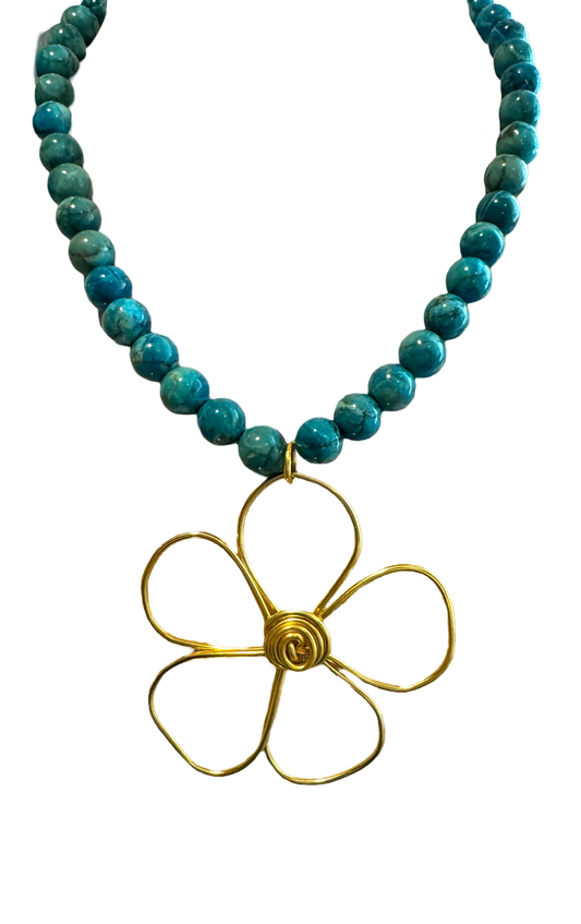 Turquoise and Flower Necklace