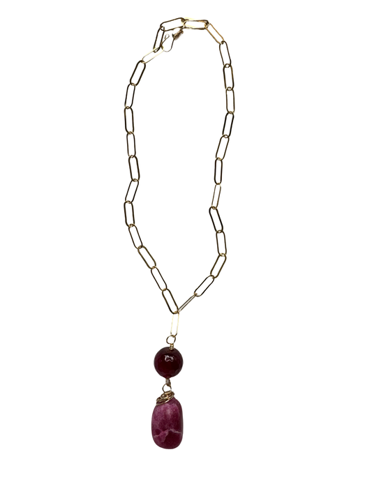 Raspberry Stone Drop Necklace