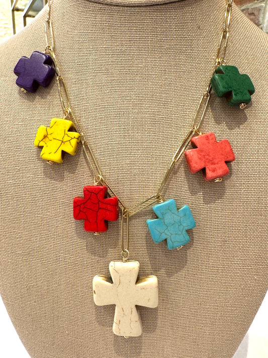 Multicolor Cross Station Necklace