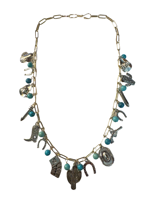 Silver, Gold and Turquoise Rodeo Necklace