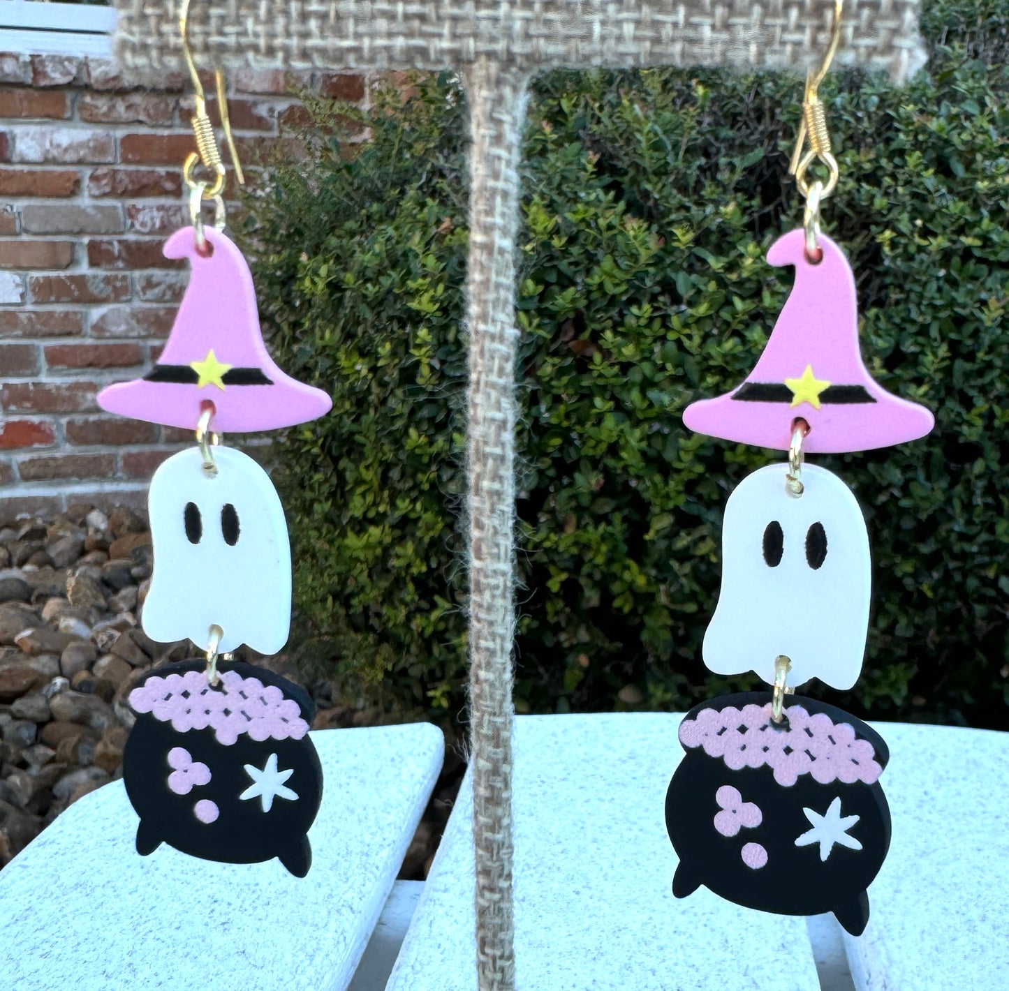 Danglie Pink and Black Ghost Earrings