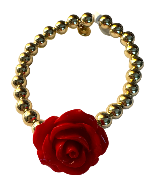 Gold Filled and  Red Carved Rose Bracelet