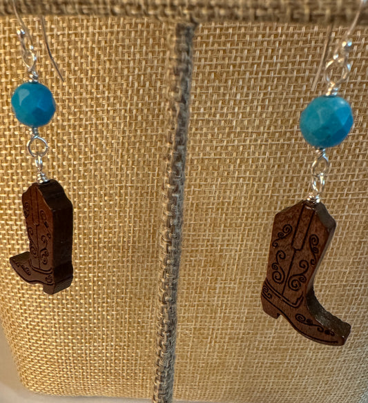 Wooden Cowboy Boot Earrings