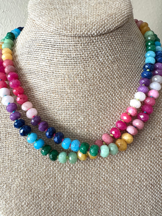 Rainbow Handknotted Multistone Necklace