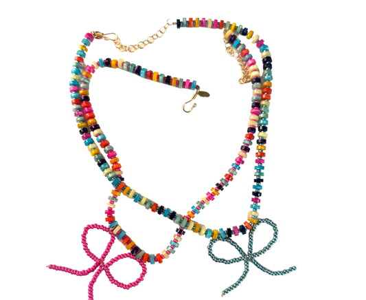 Multicolor Gemstone Necklace With Bow