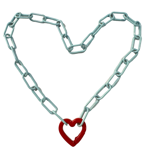 Blue Enamel Paperclip Chain With Heart Carabiner