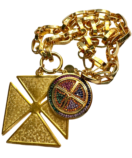 Chunky Gold Chain With Cross and Medallion