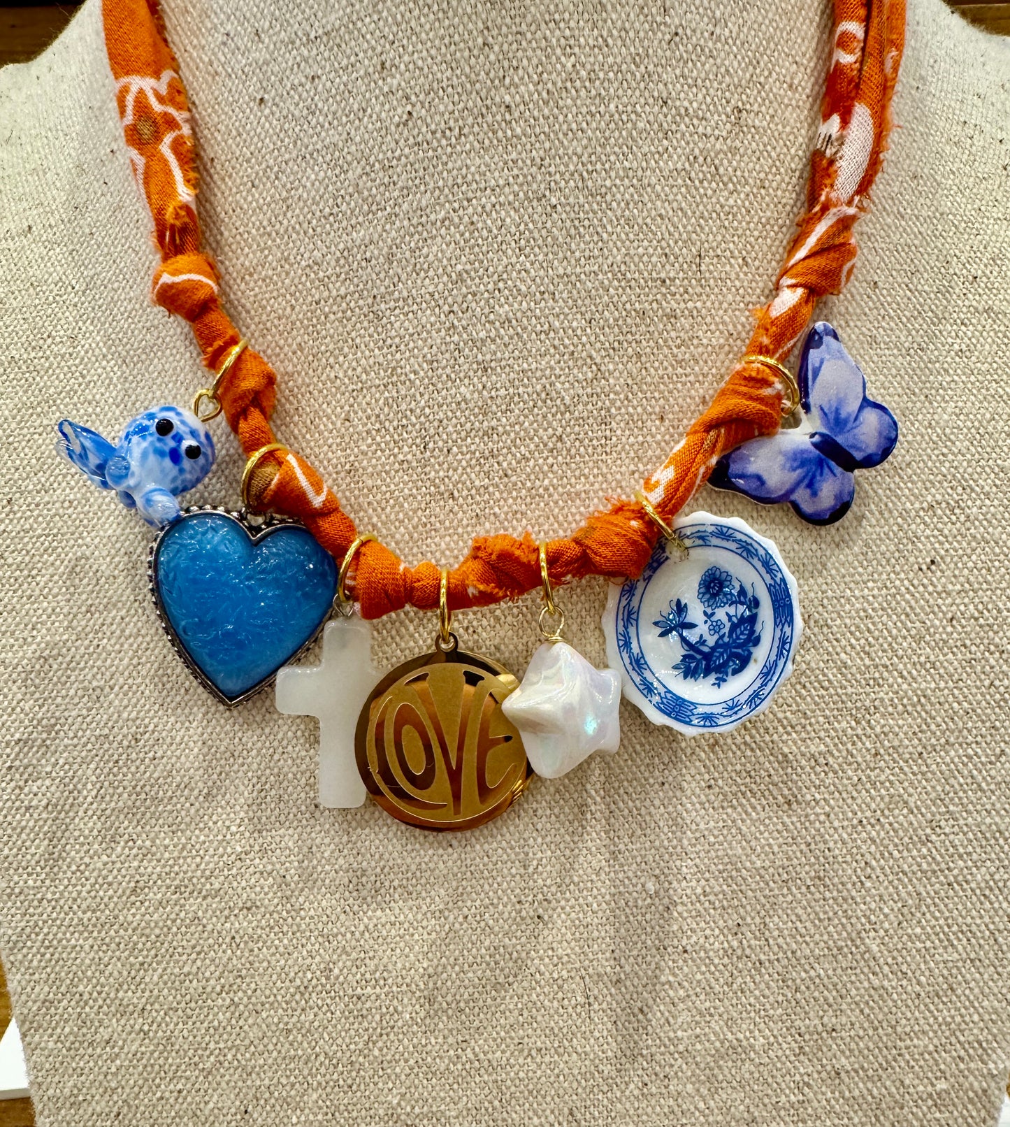 Orange and Blue Bandana Necklace