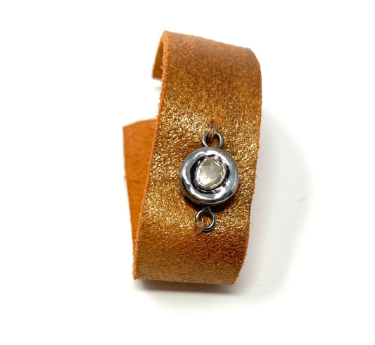 Metallic Burnt Orange Cuff Bracelet With Polki Diamond