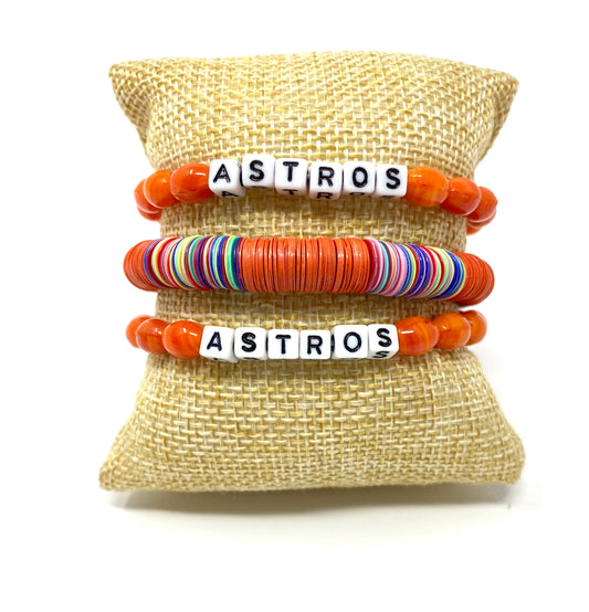 Orange Elastic Wordie Bracelet "Astros"