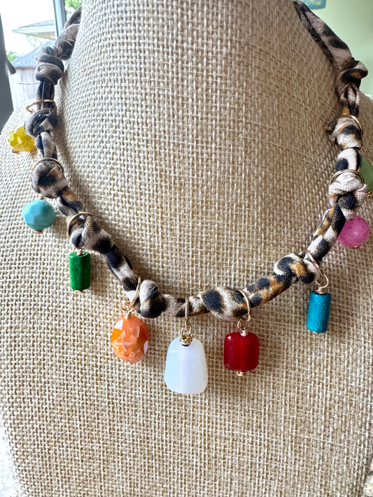 Bandana Animal Print With Gemstone Pendants