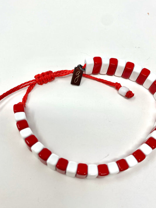 Red and White Tila Tile Adjustable Bracelet