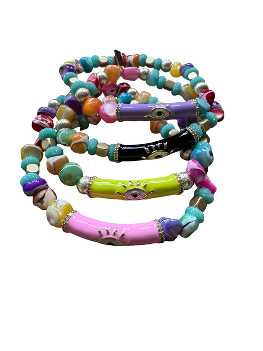 Enamel Evil Eye Beaded Bracelet