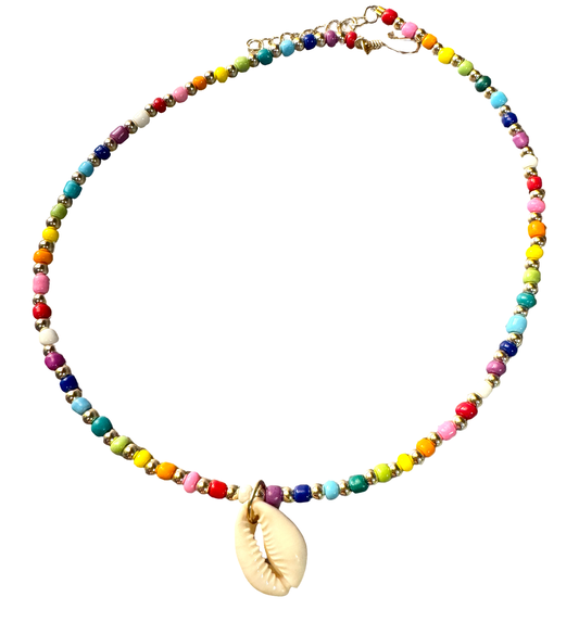Rainbow Seed Bead Necklace With Shell