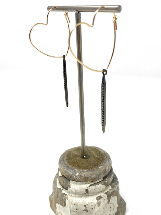 Gold Filled Heart Earrings With Pave Diamond Spikes