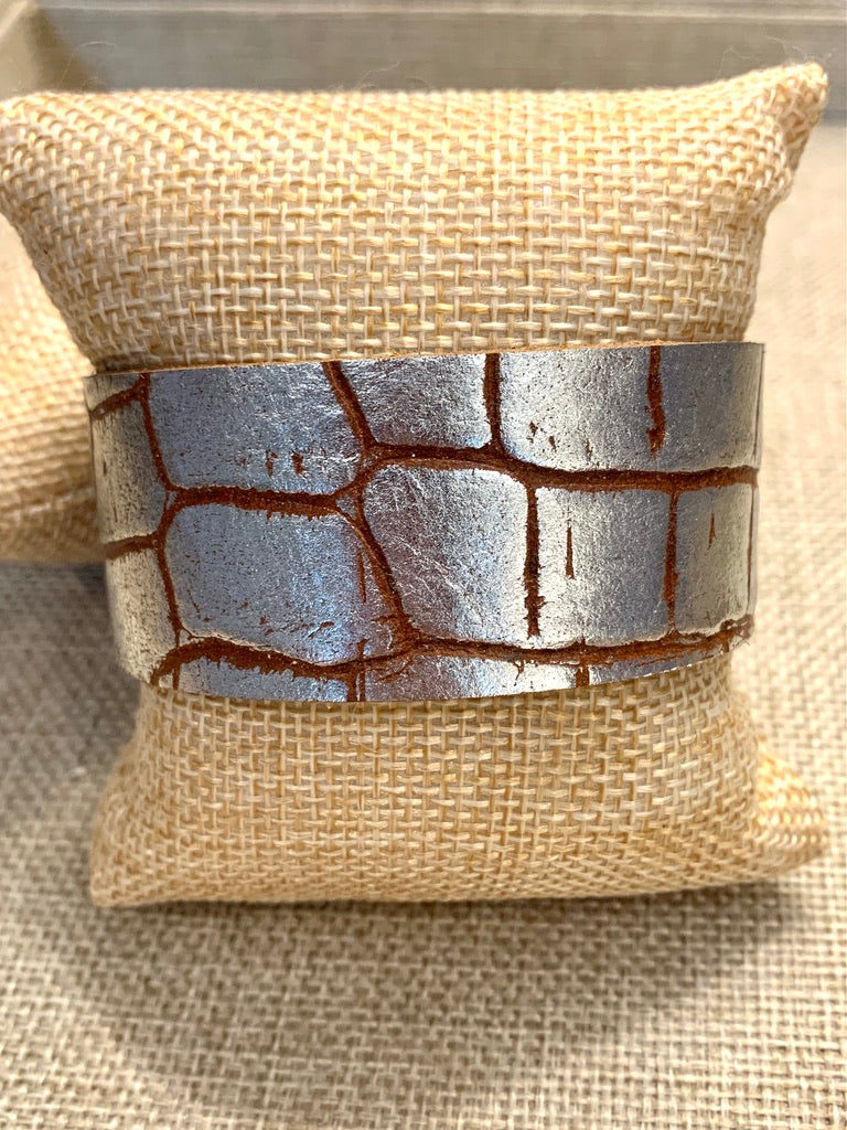 Silver and Tan Leather Cuff Bracelet