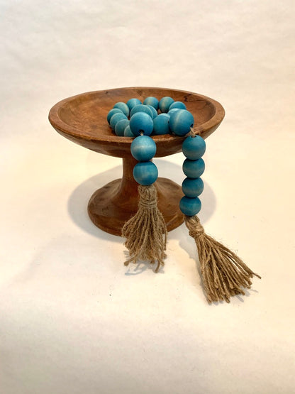 Turquoise Wooden Bottle Beads with Twine Tassels