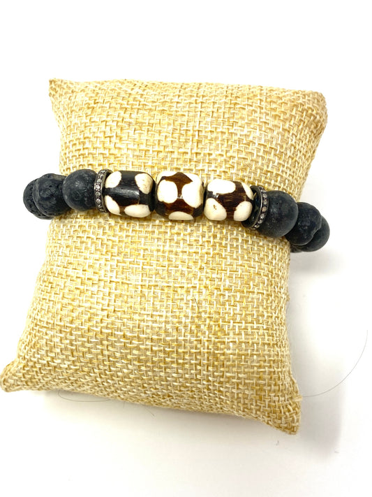 Lava Stone Bracelet with Trading Beads and Diamond Spacers