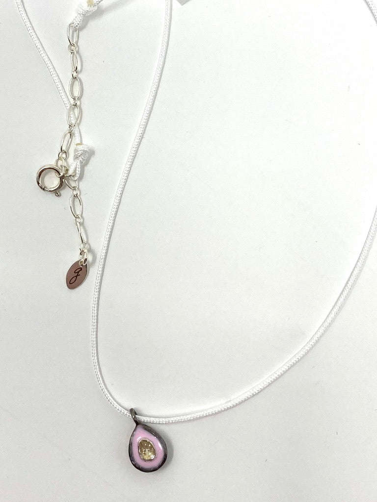Nylon Cord Necklace With Enamel and Polki Diamond Teardrop Pendant