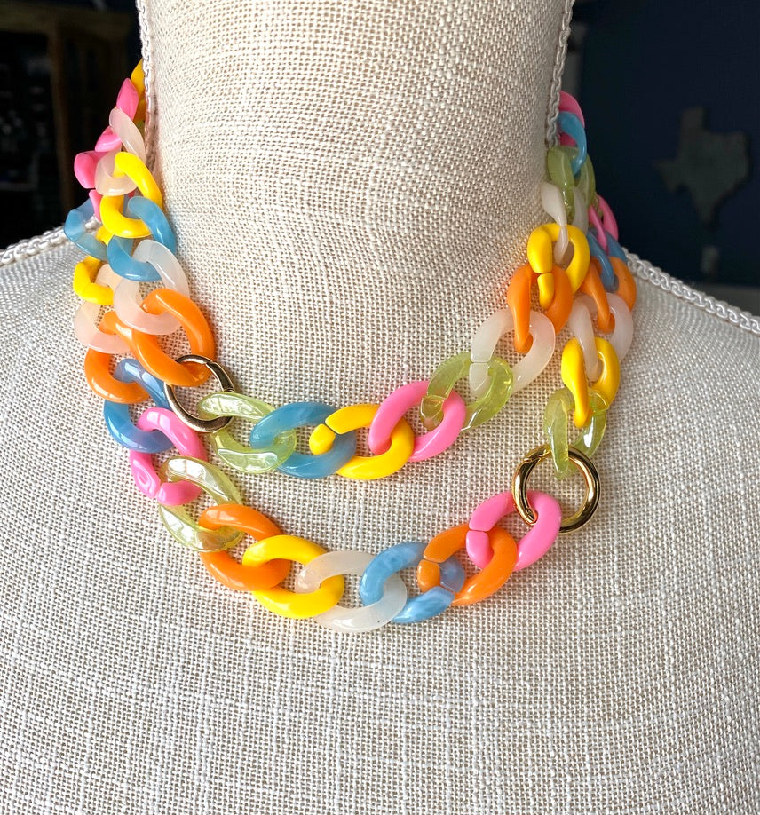 Acrylic Pastel Chainlink Necklace with Gold Carabiner
