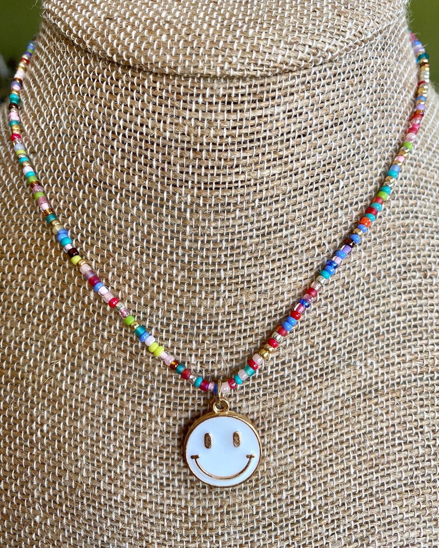 Tiny seed beads with smiley face necklace