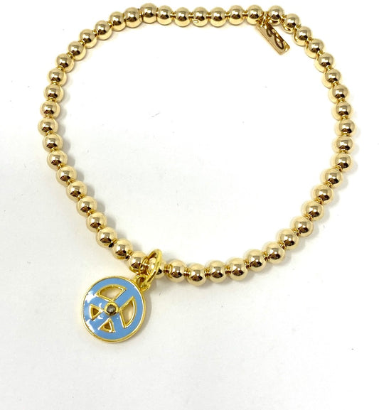 Gold Filled Bracelet With Enamel Peace and  Diamond Charm