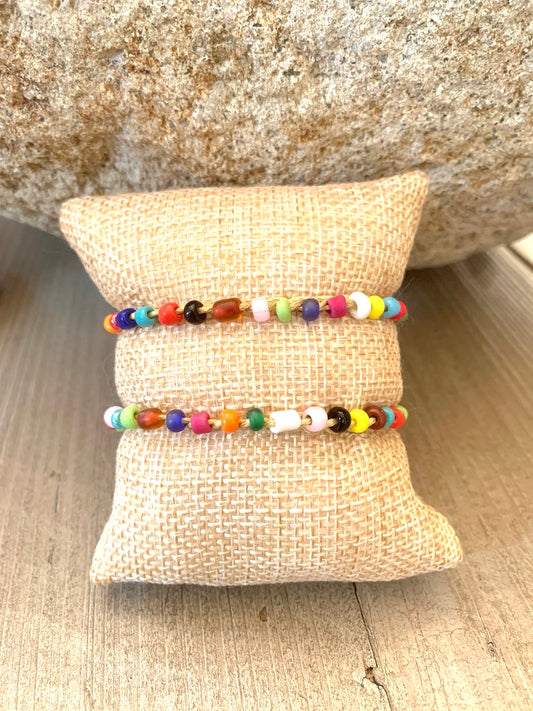 Braided Hemp Cord with Multicolored Seed Bead Bracelet with Freshwater Pearl Accent Bead