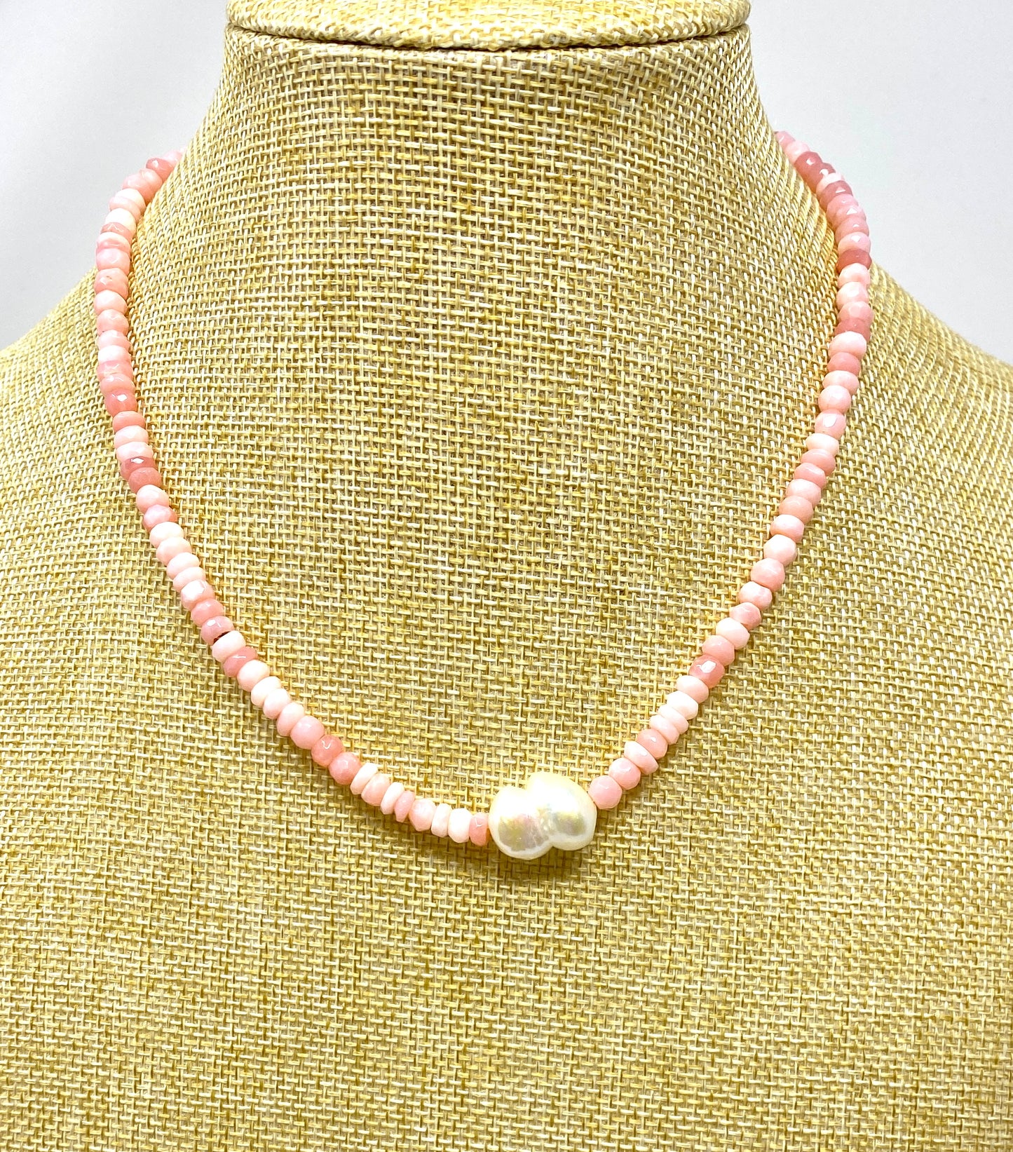 Rose Quartz Necklace With Baroque Fresh Water Pearl