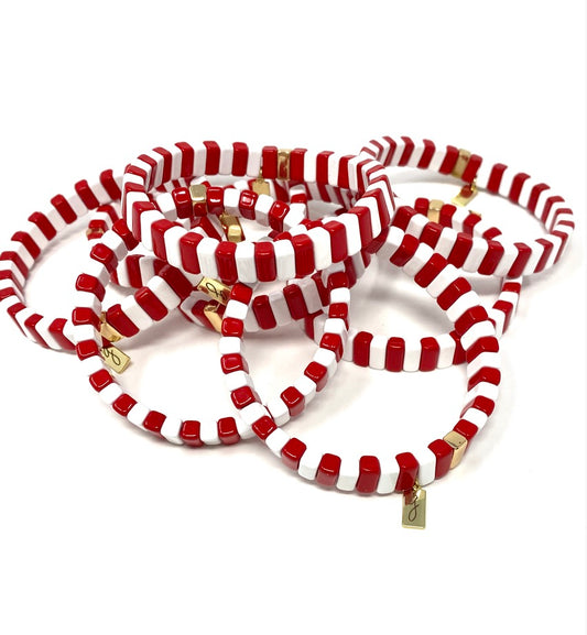 Red and White Tila Tile Elastic Bracelet
