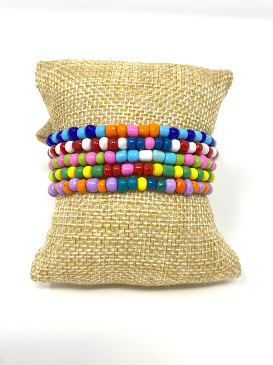 Set of 5 Seed Bead Elastic Bracelets