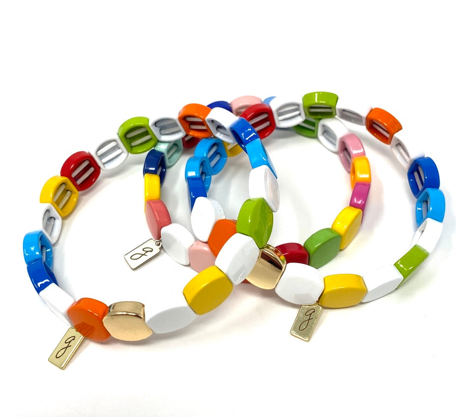 Multicolored Tila Tile Elastic Bracelet