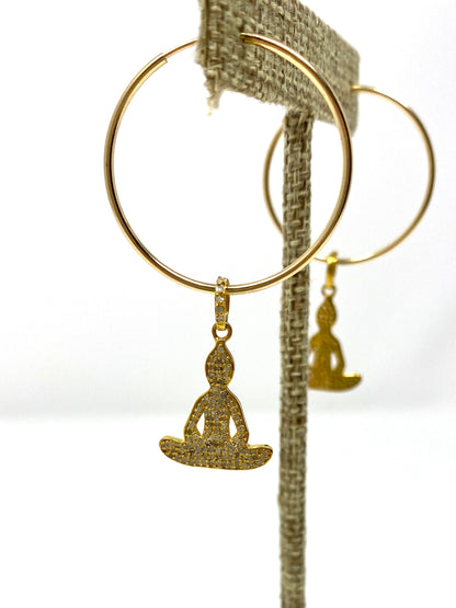 Gold Filled Hoop Earrings With Pave Diamond Buddha Drop