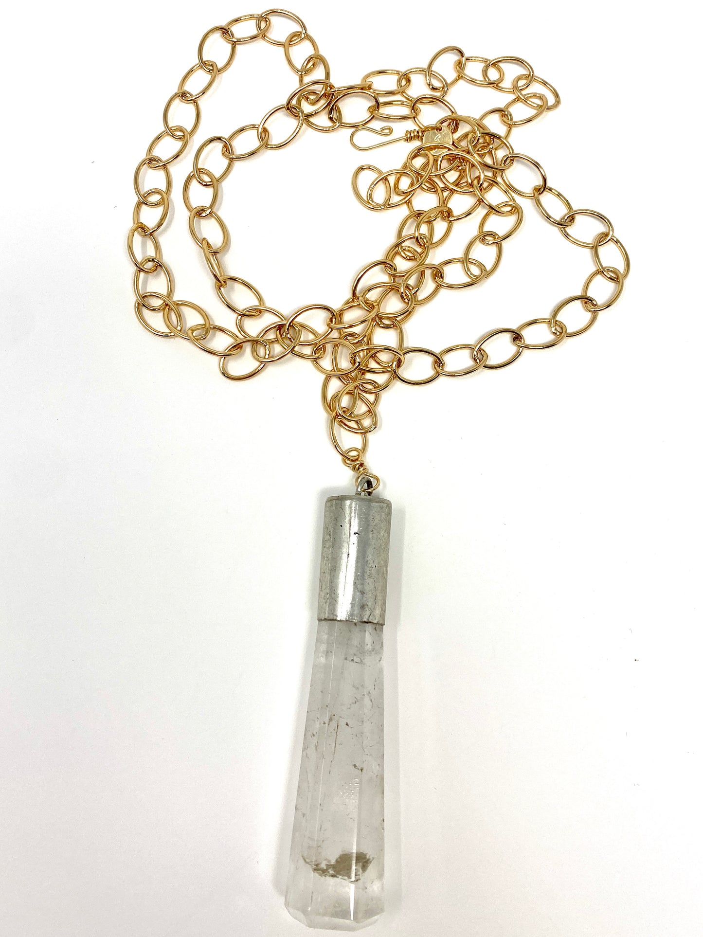 Gold Filled Chain Necklace With Moonstone Tubular Pendant