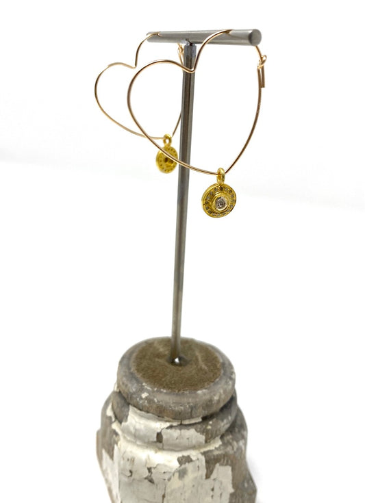 Gold Filled Heart Earrings With Gold and Diamond Drops