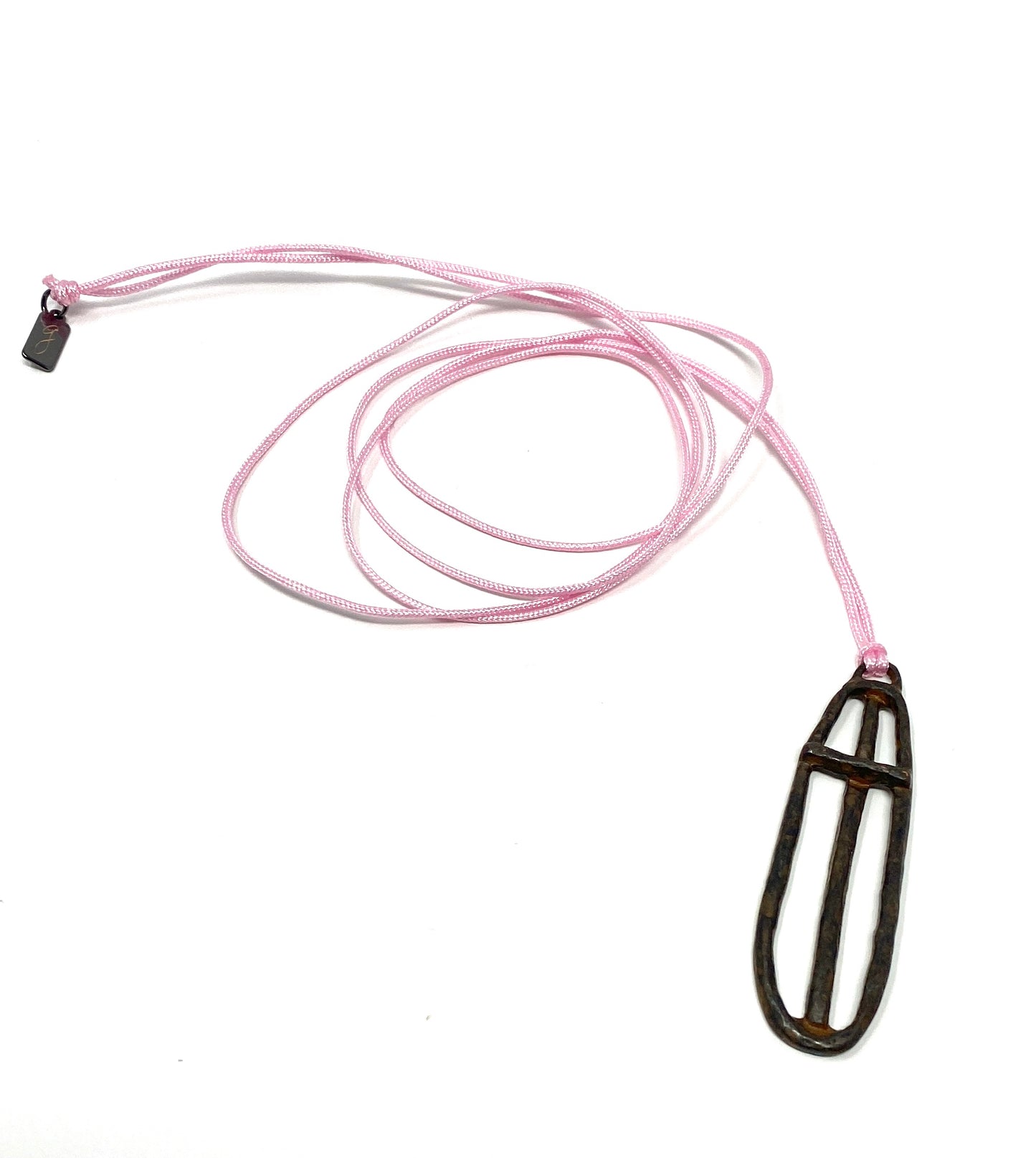 Light Pink Nylon Cord Necklace With Rustic Cross Pendant